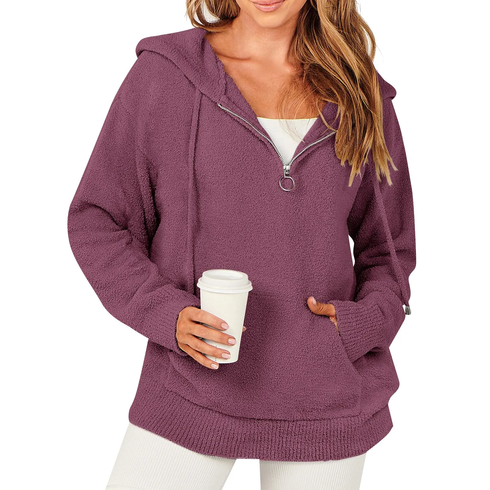 

Sweatshirts For Women Long Sleeve Drawsring Casual Oversized hoodies women's fashion Zip V Neck Pullover Sweatshirts Tops