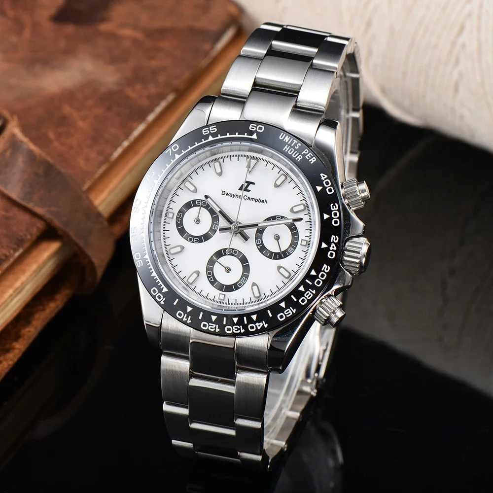 Фото Мужские часы 39 мм, роскошный бренд, корпус из нержавеющей стали, лунные часы для мужчин, деловой хронограф, кварцевый механизм VK63 №2