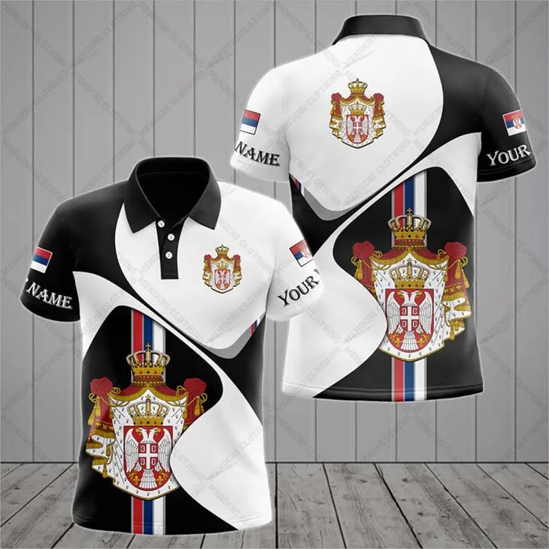 

Custom Name Serbia Emblem Graphic Polo Shirts Summer Casual Streetwear Men's Fashion Loose Plus Size Short Sleeve Sportswear