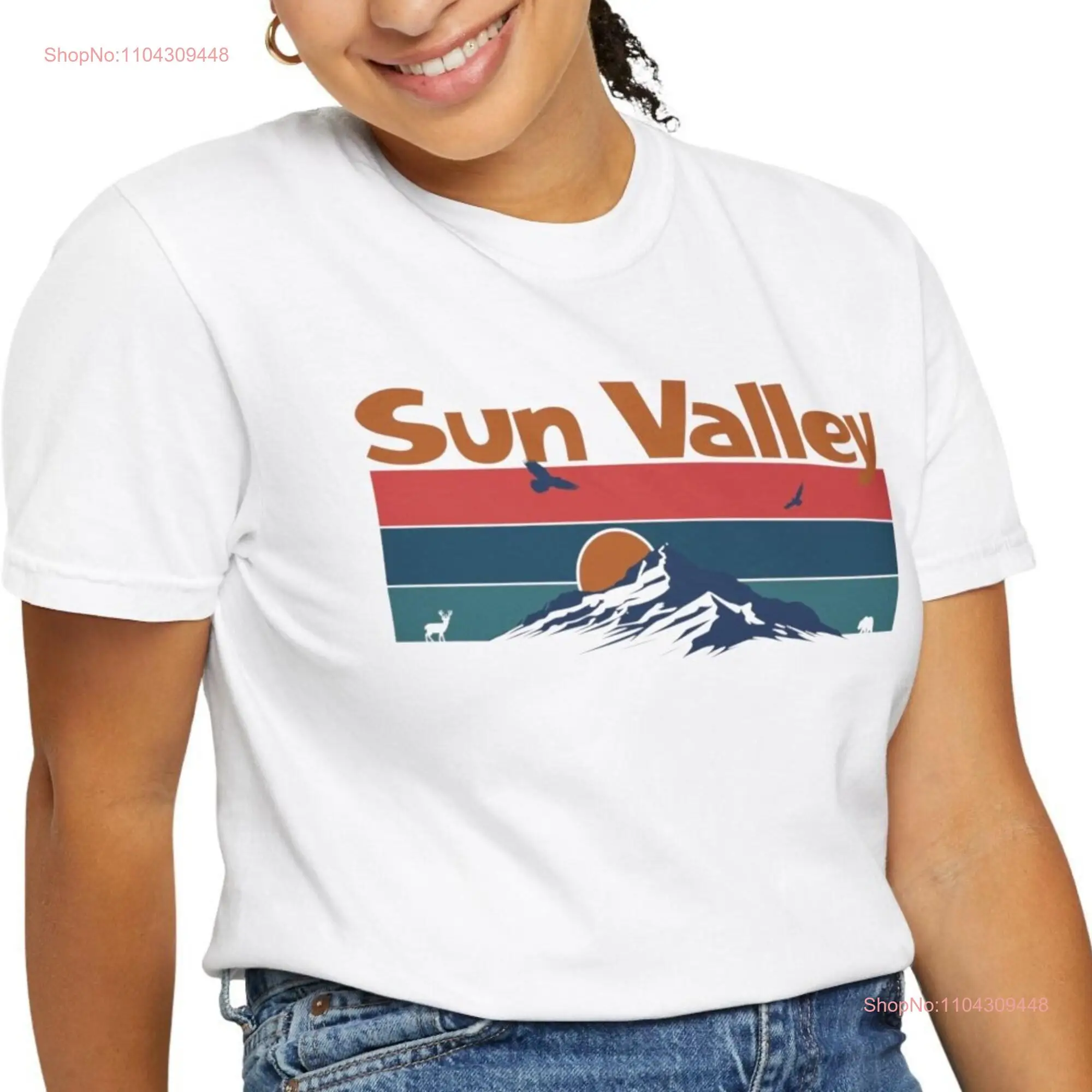 Футболка для походов Sun Valley Sunset Comfort Colors в стиле ретро горный кемпинг с длинными