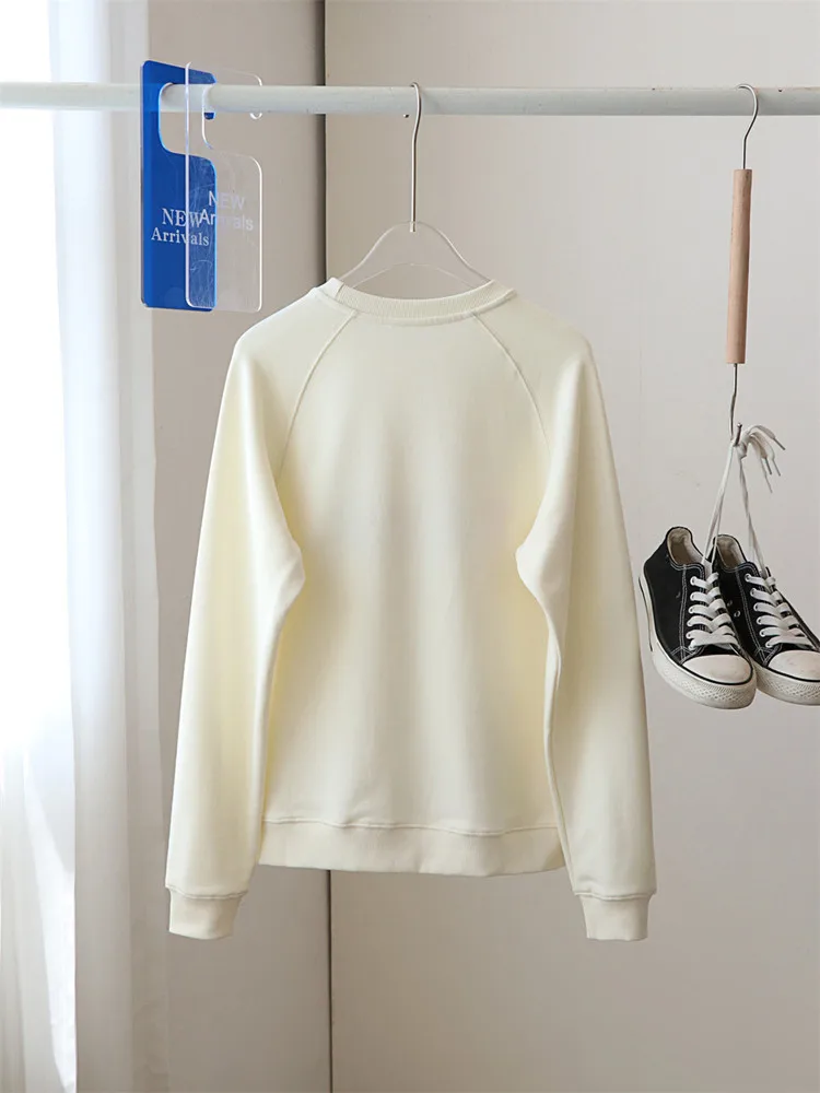 

Women Flocking Letter Print O-Neck Sweatshirt Early Autumn 2023 Solid Color Casual All-Match Long Sleeve Ladies New Pullover Top