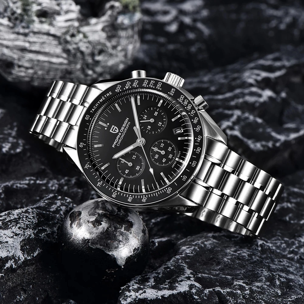 Продажа Часы наручные PAGANI DESIGN Speedmaster Seiko VK63 Мужские кварцевые, Роскошные водонепроницаемые, из нержавеющей стали с сапфировым хронографом, 100 м