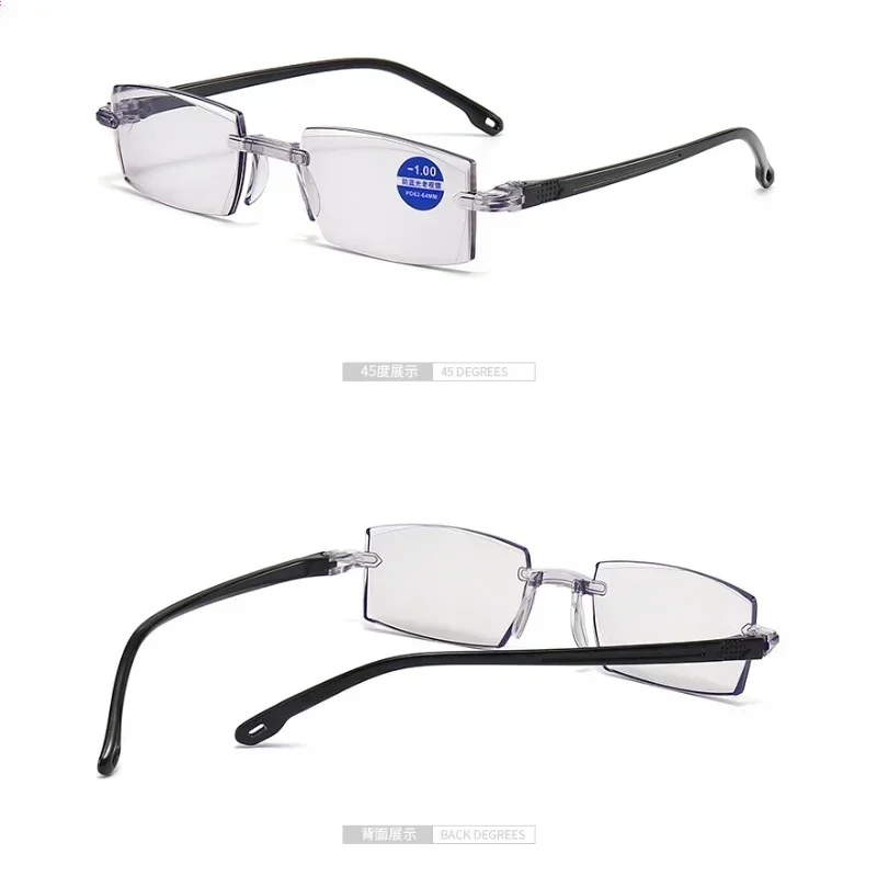 Квадратные очки для близорукости женщин и мужчин модные безрамные огранки по
