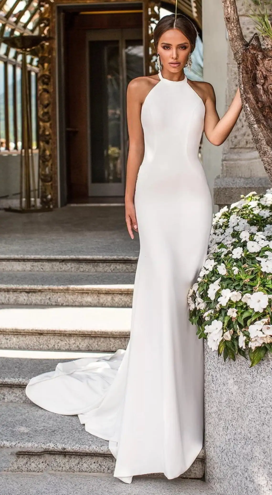 

Simple Soft Satin Halter Mermaid Wedding Dresses 2022 Backless Bridal Gowns Elegant Sweep Train Bride Robes Custom Made