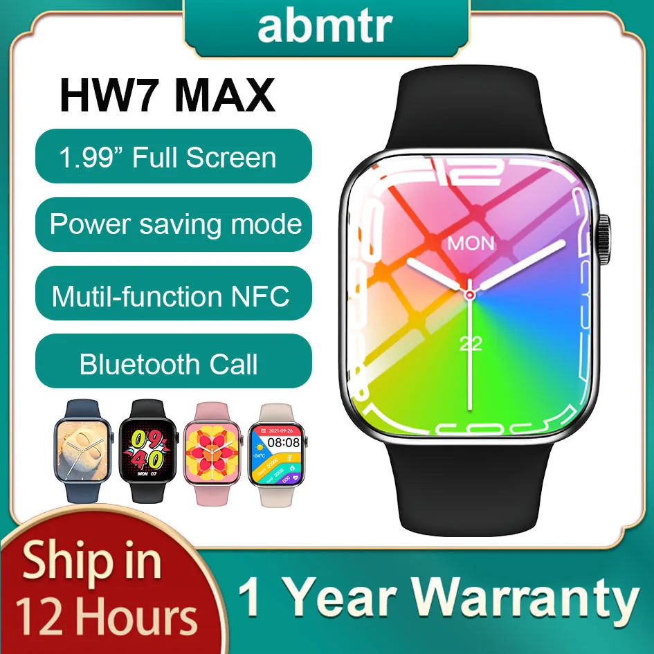 

2022 New 1.99" full screen HW7 Max Smartwatch Men 45mm NFC + New added power saving mode Women Smart Watch PK Dt100 W37 W27 HW22