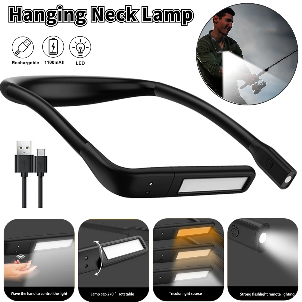 

Mini Flexible Hanging Neck Reading Light Portable USB Rechargeable Book Light For Reading Knitting Camping Repairing Running