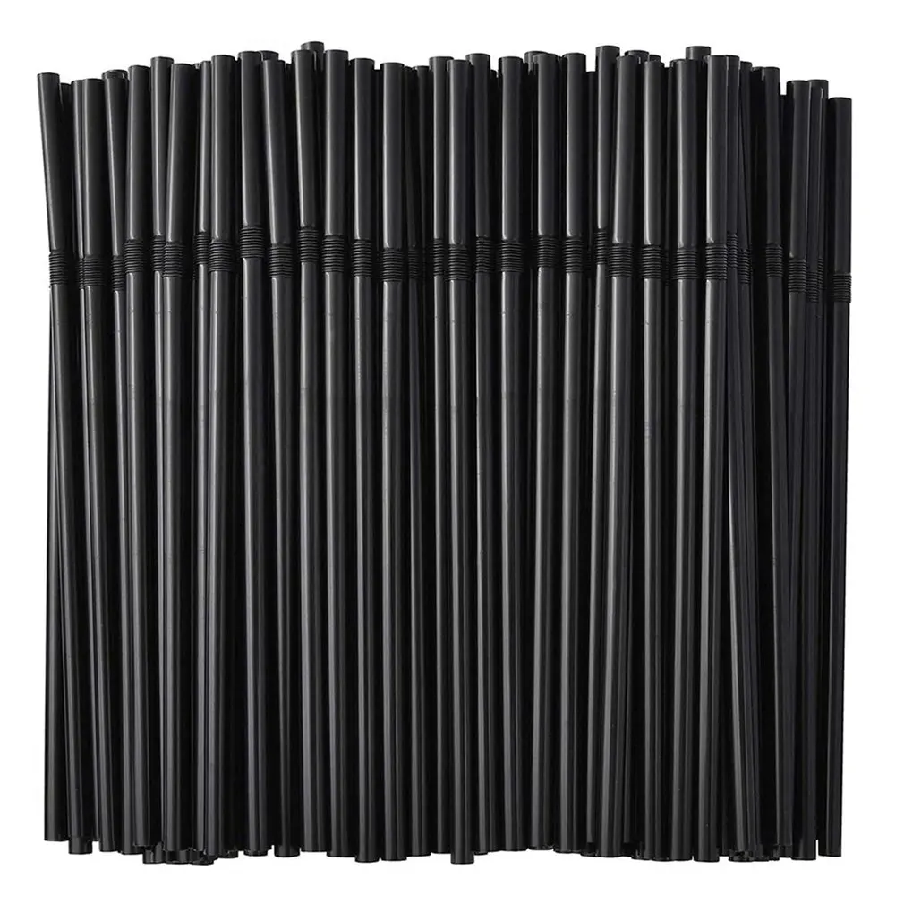 

100PCS Black Plastic Straws Drinking Disposable Rietjes 21cm Long Flexible Cocktail Straw For Kitchen Beverage Accessories