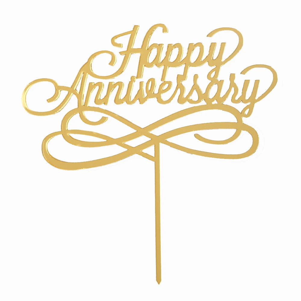 Promotional Happy Anniversary Cake Topper Acrylic Rose Gold Silver Cupcake for Birthday Wedding Party Decorations |