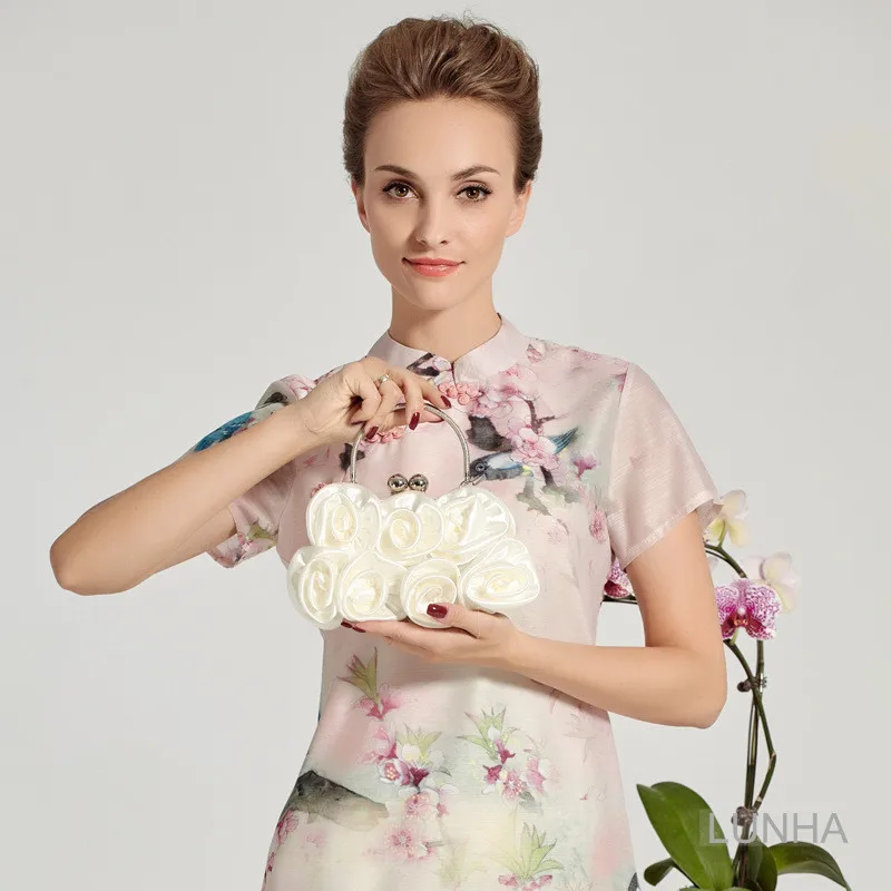 Женский Шелковый вечерний клатч с цветами розы сумка для ужина рамка на цепочке