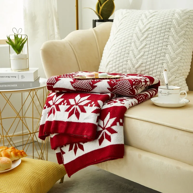 

Snowflake Christmas Throw Blanket Knitted Striped Christmas Decor Blanket Warm Sofa Towel Christmas Gift New Years Tapestry