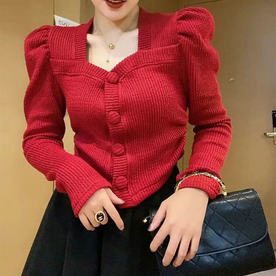 

Новинка Осень-зима 2023, модная Облегающая рубашка, дизайнерский однотонный нишевый кардиган в французском ретро-стиле, куртка в западном стиле для женщин E933