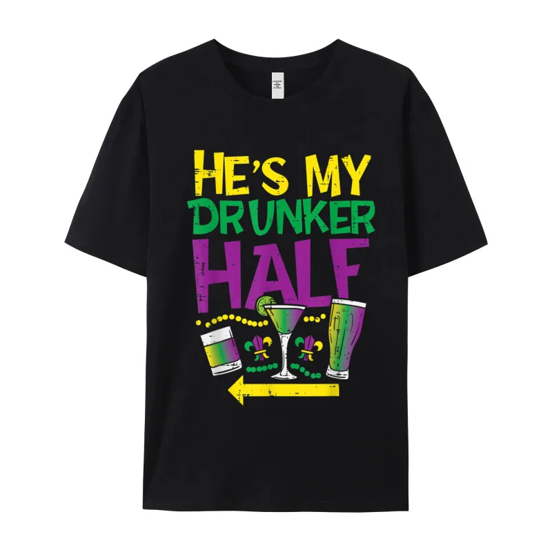 Retro Male Tops Tees Hes My Drunker Half Matching Letter T Shirt All Cotton Short Sleeve Leisure T-Shirt Round Neck