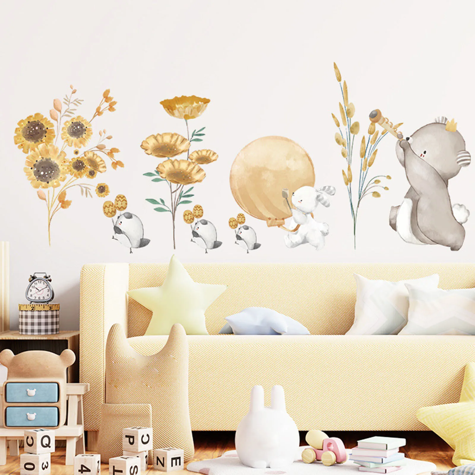 Очаровательный наклейка на стену с воздушным шариком кролика медведь цветок панда любит бамбук играющий спальня гостиная крыльцо домашнее украшение.