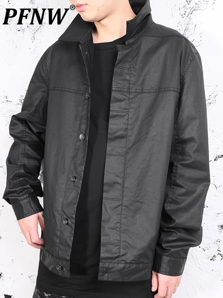 

PFNW Darkwear Coating Wax Brushed Breasted Denim Shirts Jackets Men Casual Coat Techwear Style Autumn Tide Niche Tops 12A4490