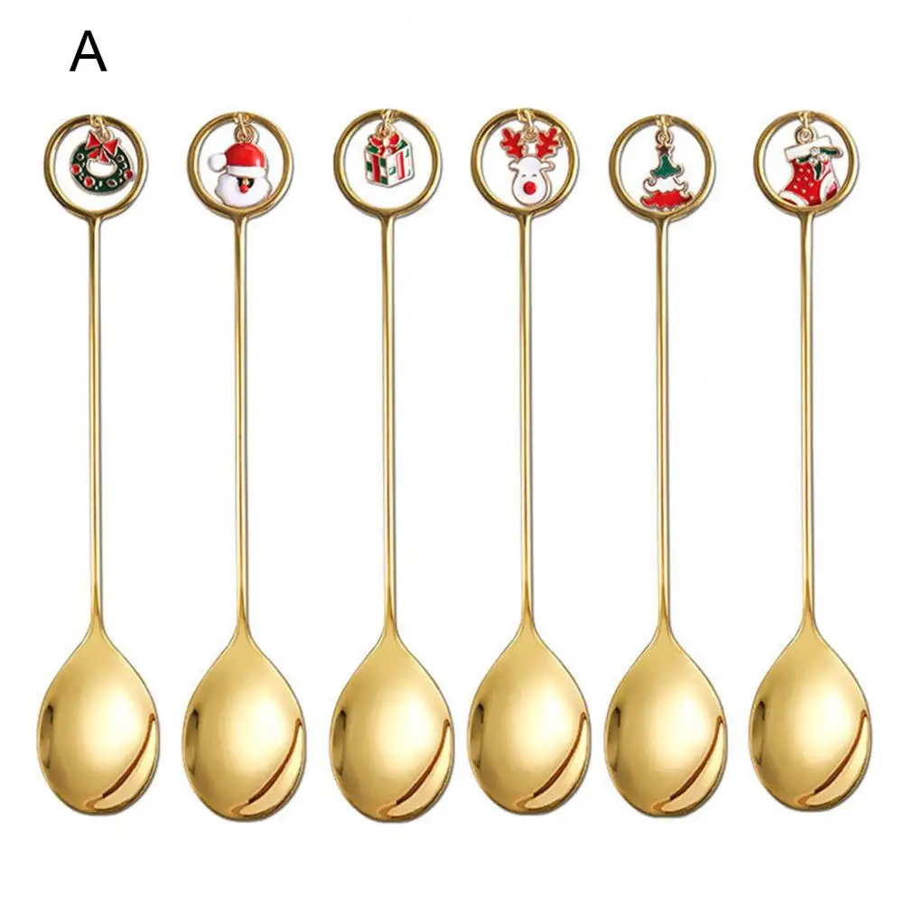 

Cartoon Pendant Cutlery Set Festive Stainless Steel Cutlery Snowman Design for Tea Coffee Desserts Christmas Spoons for Tea