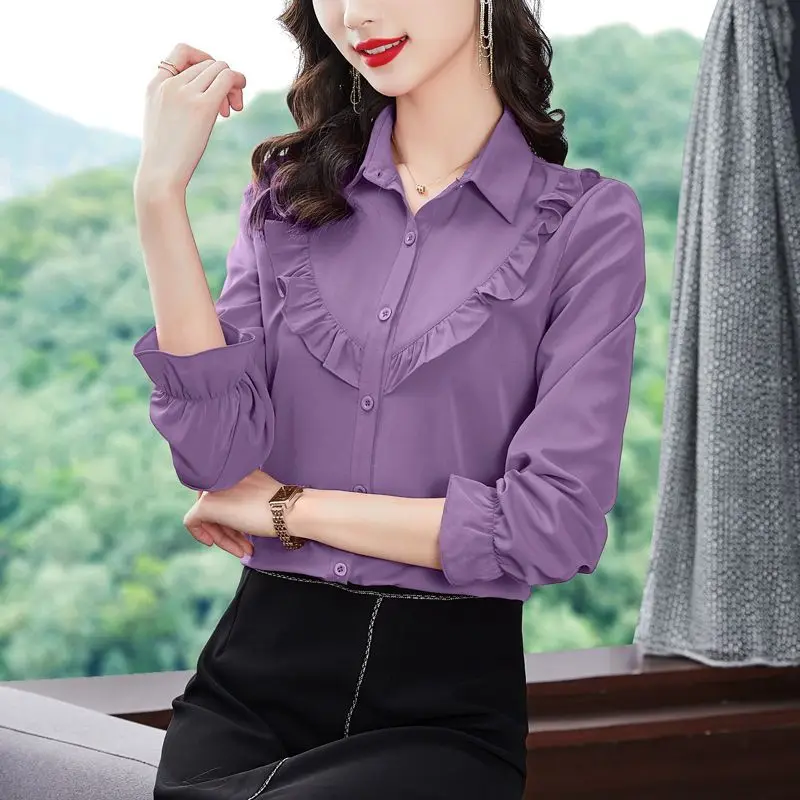 

Женская Свободная Повседневная рубашка с длинным рукавом, новинка 2023, весенне-осенняя Корейская винтажная однобортная блузка для мам среднего возраста, топы Z53