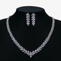 pretty full 5a cubic zirconia leaves bridal wedding necklace earring set women prom party jewelry sets
