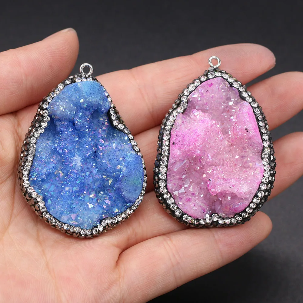 

Natural Stone Druzy Agate Diamon-Studded Irregular Pendant For Jewelry Making DIY Necklace Accessories Charms Gift 30x50-35x55mm
