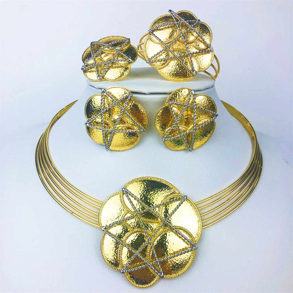 ESALE Роскошный комплект ювелирных изделий из 18-каратного золота в Дубае для женщин