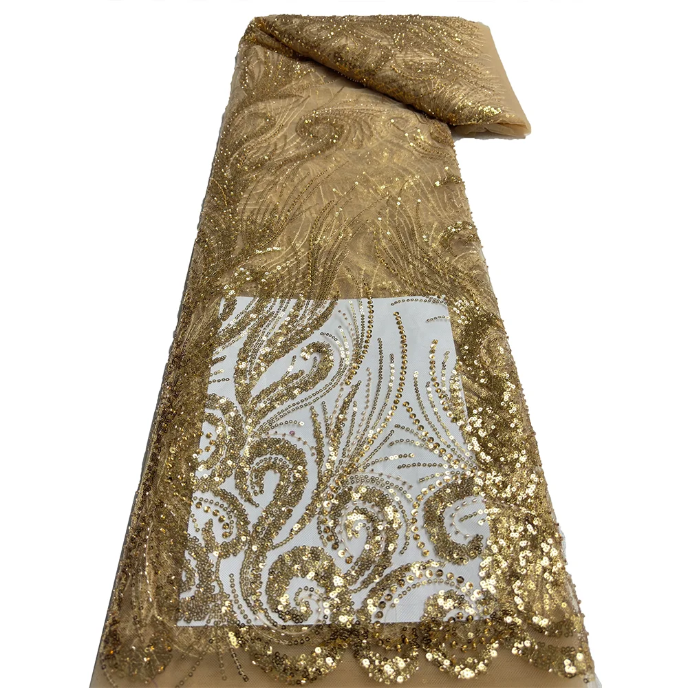 Африканская бисерная Кружевная Ткань 5 ярдов 2024 высококачественные блестки
