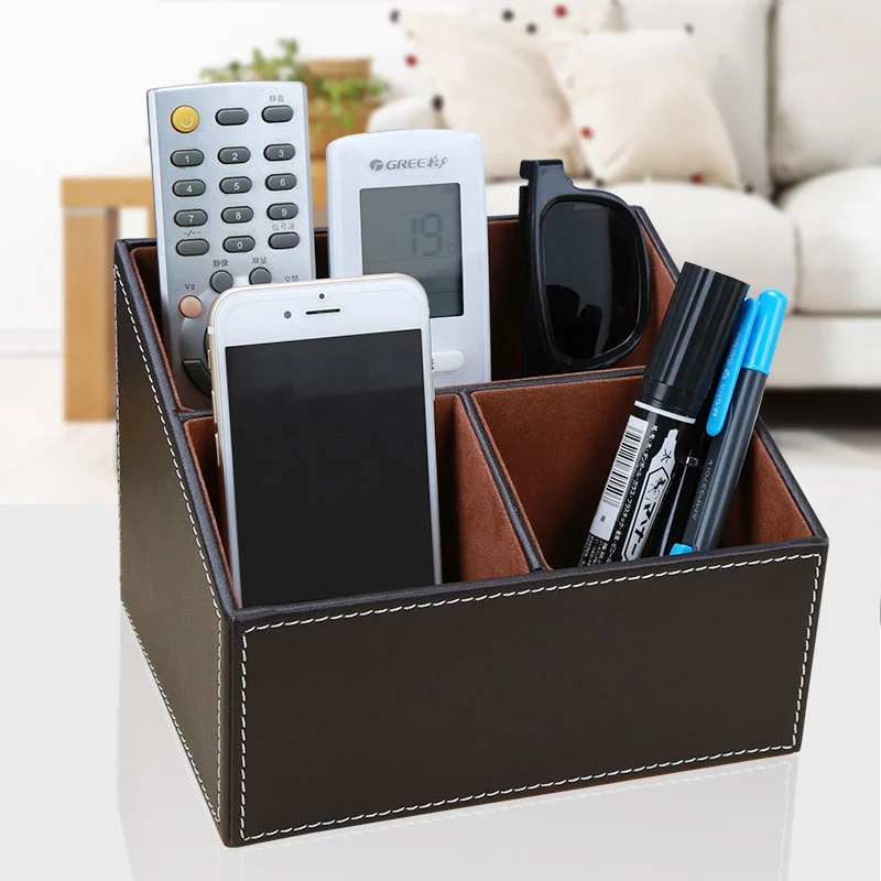 

Multi-Functional 3 Compartments Wooden Storage Box Gold Edge Marble Faux Leather Desk Organizer Remote Controllers Holder Case