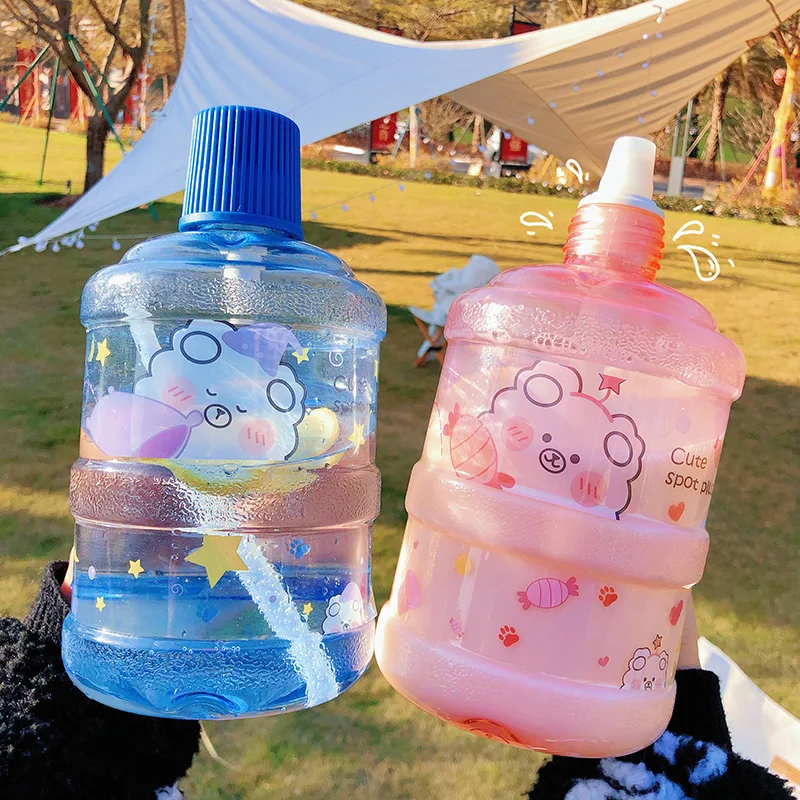 

Kawaii 1000ml Bear Water Bottle Plastic Cute Sports Bucket With Straw BPA Free Portable Leak-proof Outdoor Transparent Bottles