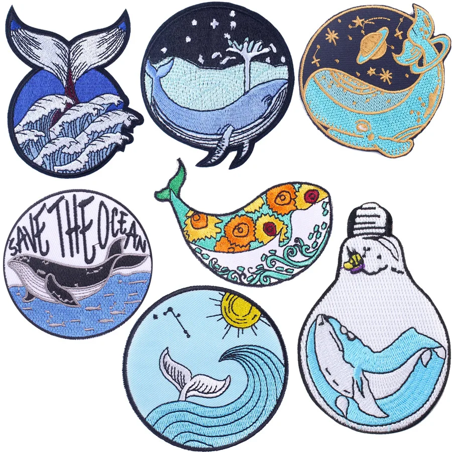 Whale Shark Patch Iron On Patches For Clothing Thermoadhesive Patches On Clothes Japan Anime/Fusible Patch Embroidery Sticker