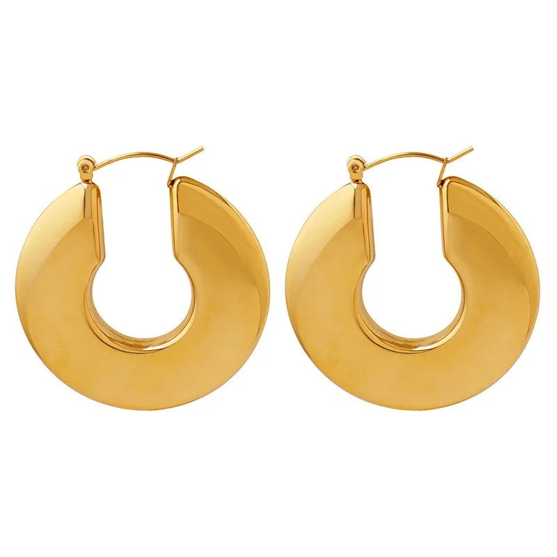 

Punk Hypoallergenic 18k Gold Stainless Steel Plated U Shaped Tarnish Free Statement Chunky Hoop Earrings For Women