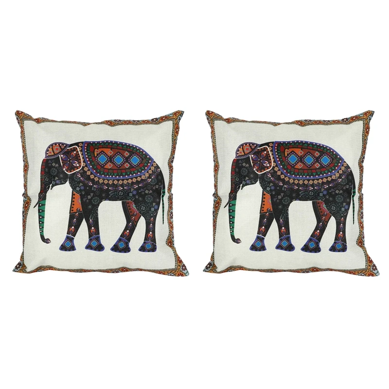 

2X Indian Knitted Elephant Cotton Linen Throw Pillow Case Cushion Cover Decor