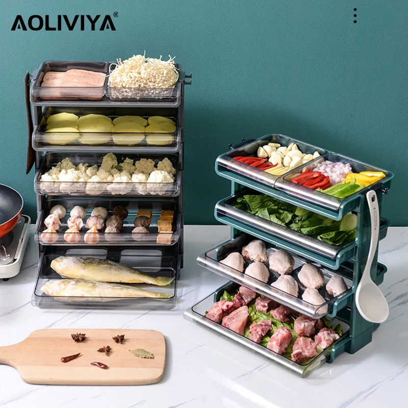 

AOLIVIYA Kitchen Side Dish Plate Multi-layer Stacking Preparation Plate Household Hot Pot Special Dish Tray Food Meat Organizer