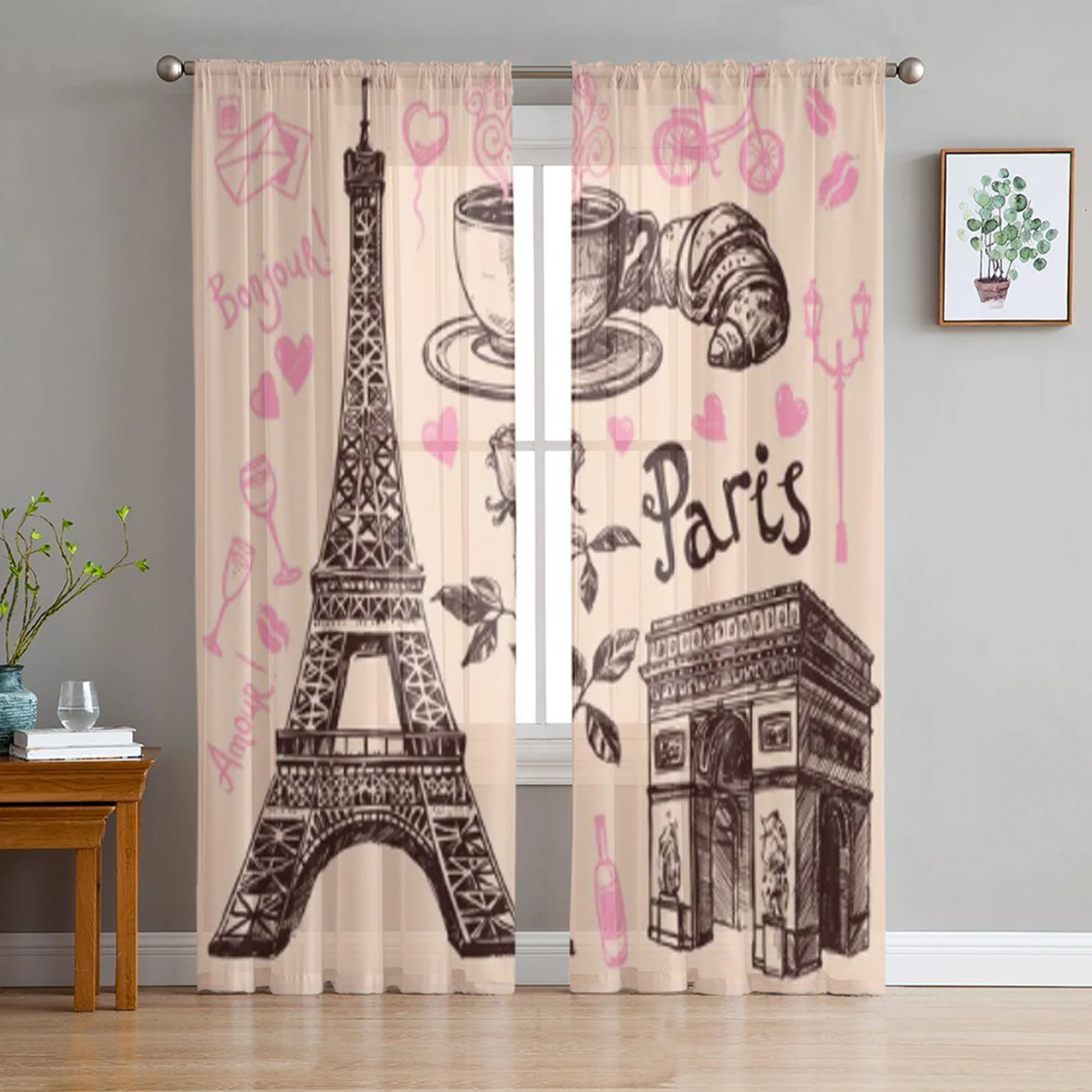 

Парижская Эйфелева башня и хлебобулочные шифоновые прозрачные Занавески для гостиной, спальни, кухни, украшение для окна, занавески из тюля