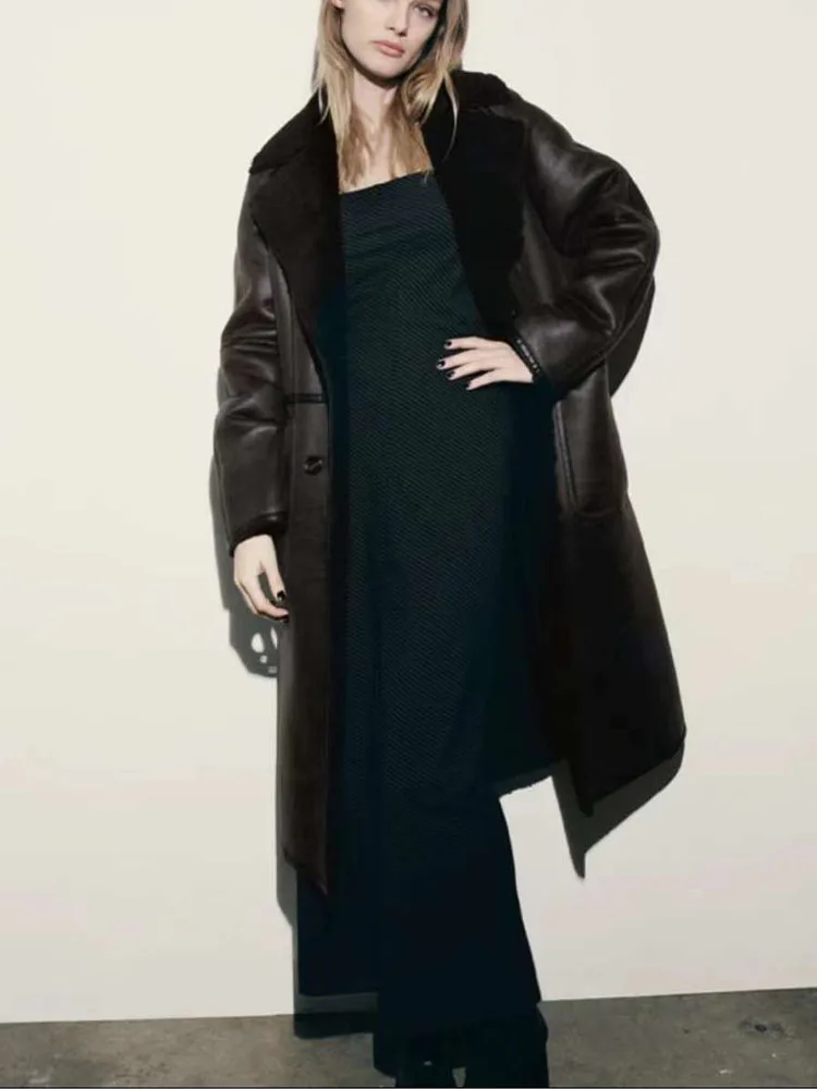 

Women 2023 spring New Fashion Fur-fur integration Jacket Coat Vintage Long Sleeve Button-up Female Outerwear Chic Tops