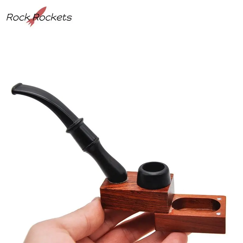 

R&R Portable Detachable Ebony Bend Handle Smoking Pipe Classic Wood Tobacco Pipes Classic Wood Smoke Tool Gadget for Men
