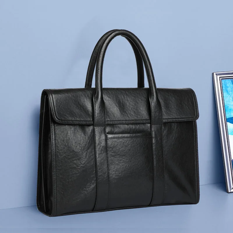 AETOO  New men's handbag leather business briefcase large capacity computer bag cowhide office bag for men