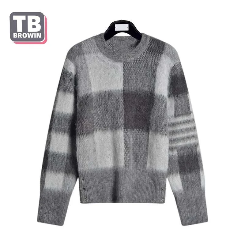 

TB BROWIN Thom men's knitted sweater autumn winter round collar fashion brand leisure wool striped 4-bar plaid mohair pullover