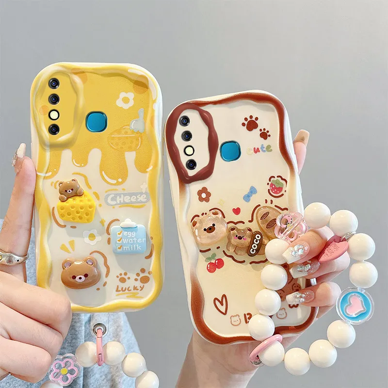 

3D Fashion Luxury Cute Doll Cartoon Soft Silicon Phone Case On For Infinix Hot 8 Hot8 Wristband Back Cover