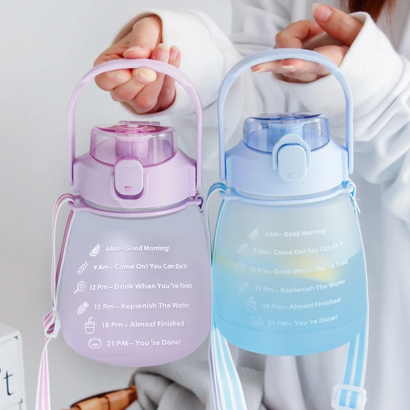 

Cute Potbelly Water Cup with Straw Double Drink Straw Cup Children Adult Schoolgirls Portable Climbing Travel Water Bottle