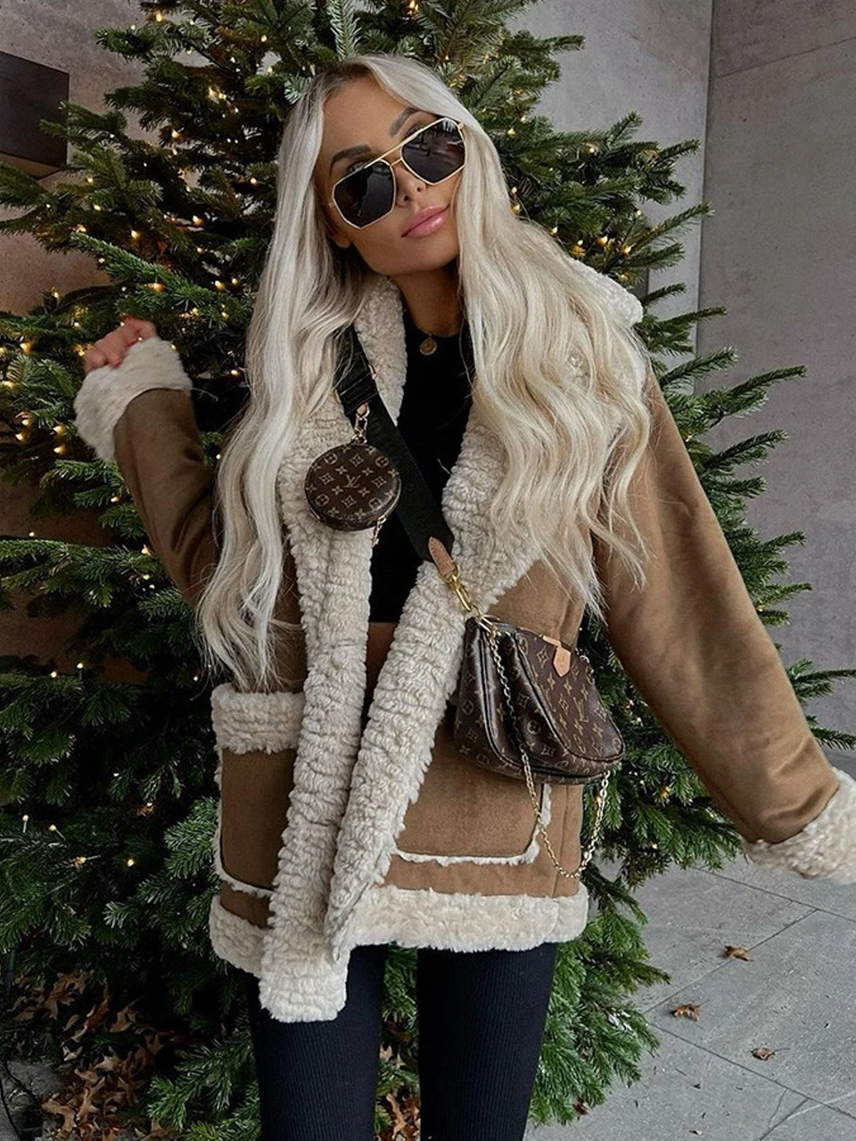 2022 Autumn Winter Women Warm Faux Fur Fleece Coat Jacket Lamb Wool Thickened Locomotive Lapel Female Chic Outwear Top Clothing