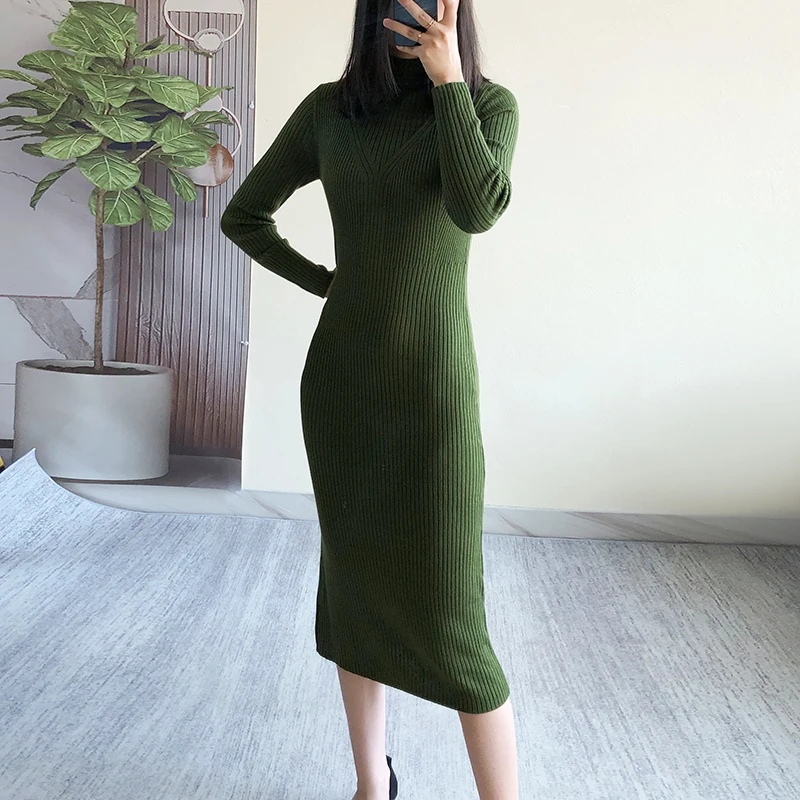 100% Wool High Collar Bodycon Knitted Midi Dress UK 8-UK 14 New Spring/Autumn Collections