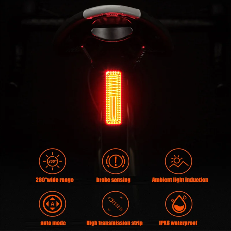 

SEEMEE 100/180 Bicycle Smart Auto Brake Sensing Light Bike Tail Light Warning Light Sense IPX6 USB Charging Cycling Rear Light