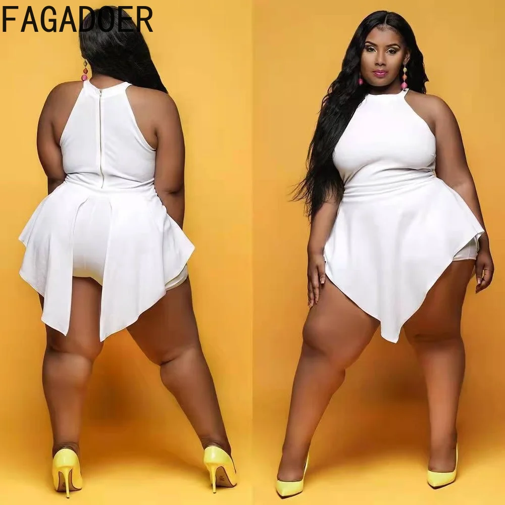 FAGADOER Plus Size Solid Shorts Rompers L-4XL Women Sleeveless One Piece Jumpsuits Summer Fashion Streetwear 2022 New Clothing
