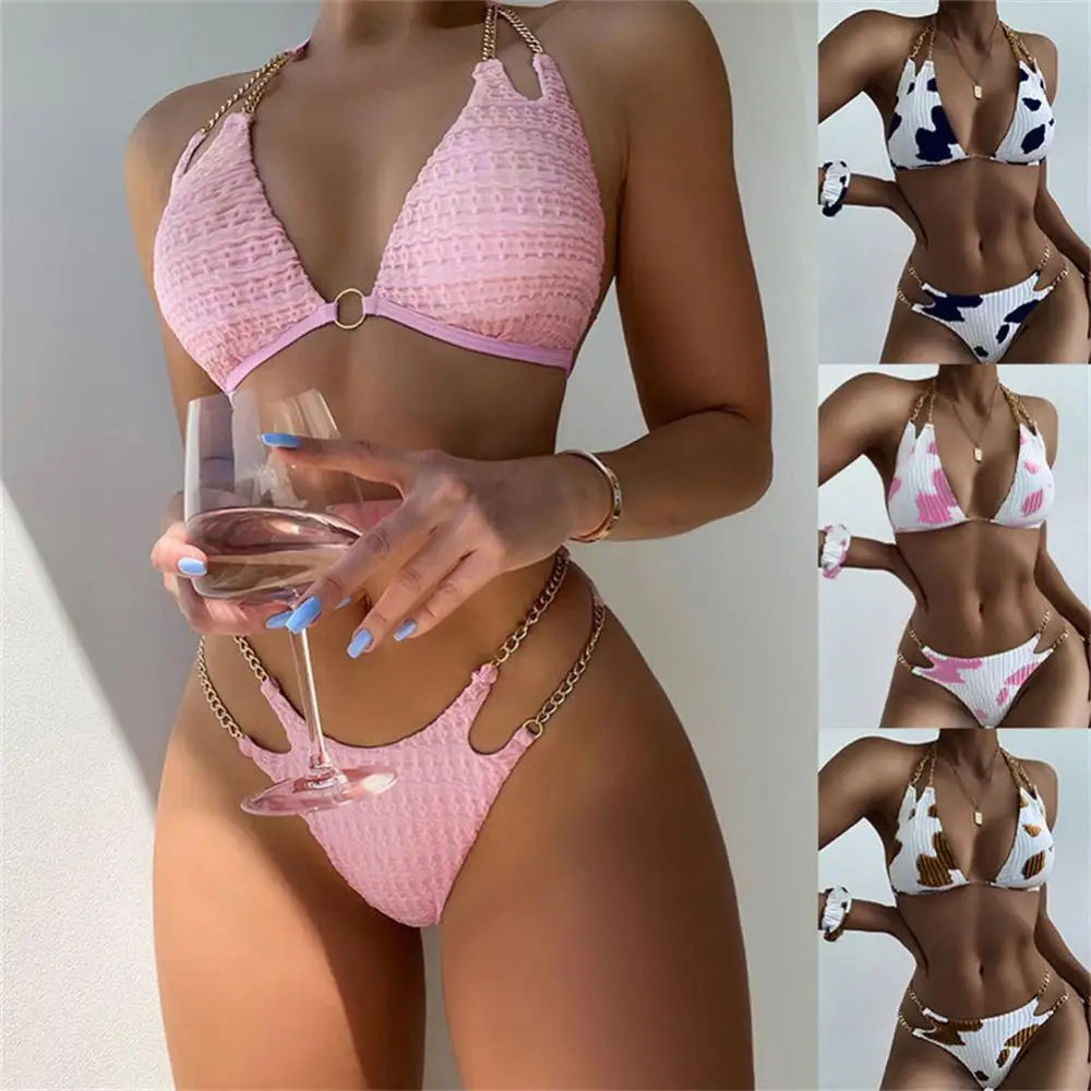 

2023 New Chain Split Swimsuit Women Sexy Mirco Bikini Sets Hollow Out Swimwear Lace Up Bathing Suit Brazlian Beachwear Biquini