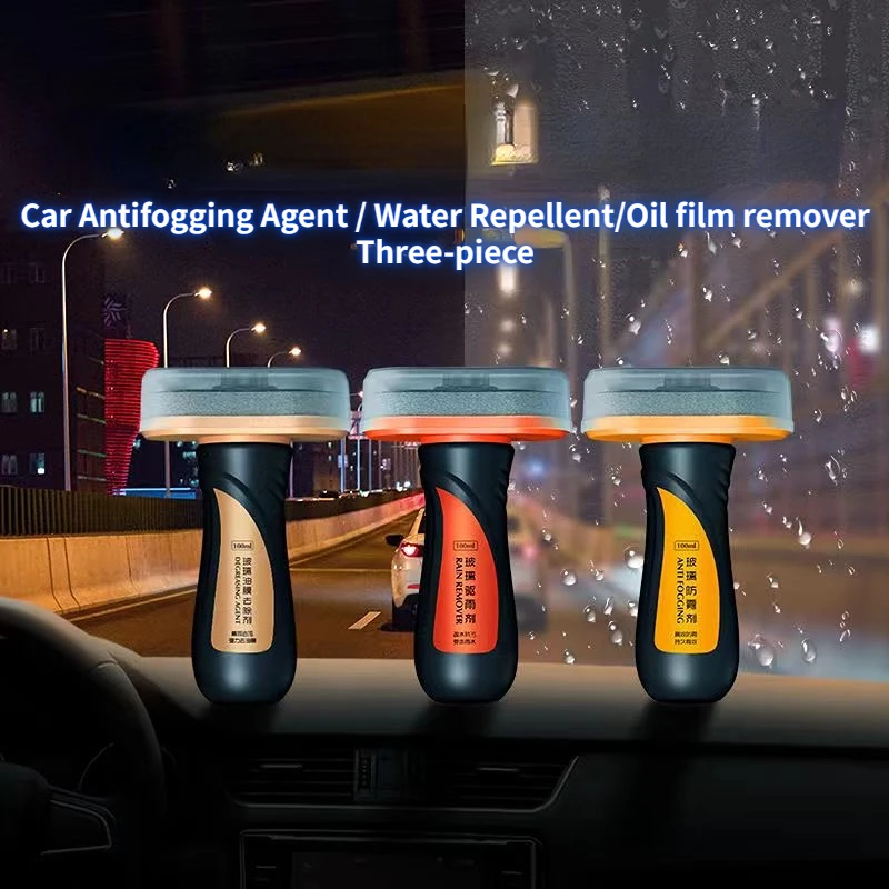 

Car Glass Antifogging Agent Water Repellent Oil Film Remover Three-piece Car Cleaning Removal Stains Cleaning Supplies