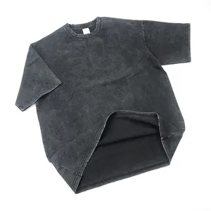 Черная футболка с коротким рукавом Kanye Garment-вареная Тяжелая хлопковая Футболка Разорванные манжеты уличная одежда