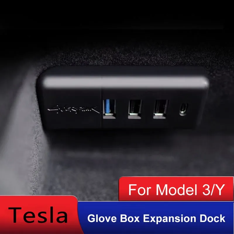 

2021-2022 New Glovebox USB Hub Ports for Tesla Model 3 Y Splitter Docking Station 4 In 1 Game Co-pilot USB Spiliter Auto Parts
