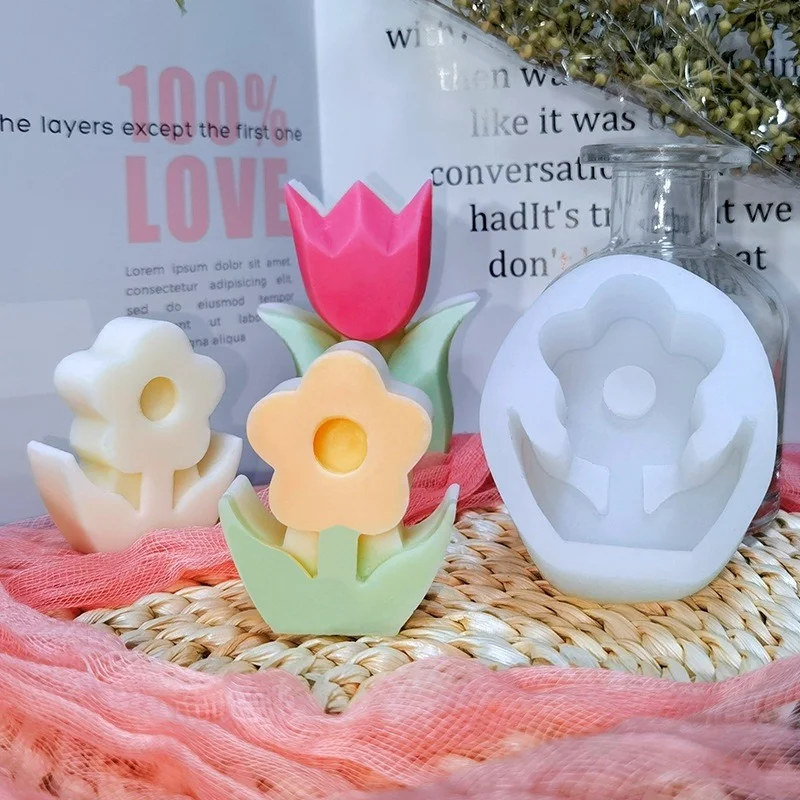 

New Aromatherapy Candle Silicone Mold Cute Tulip Flower Shape Decorative Candle Making Diy Handmade Soap Making Mold