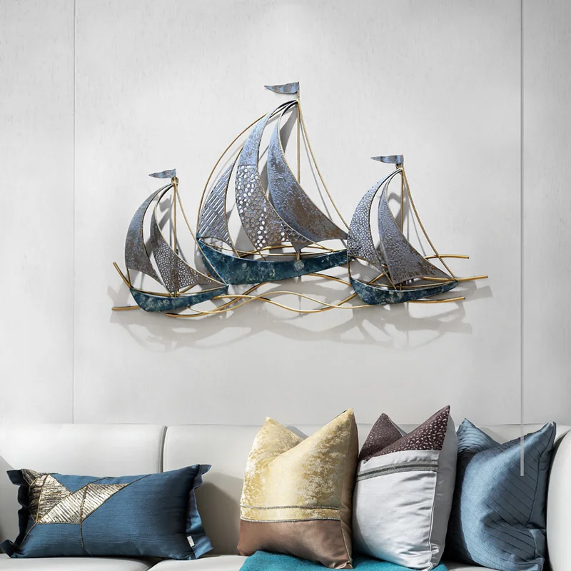 

Creative Mediterranean Sailing Ocean Wrought Iron Wall Decoration Retro Style Living Room Background Wall Decoration Pendant