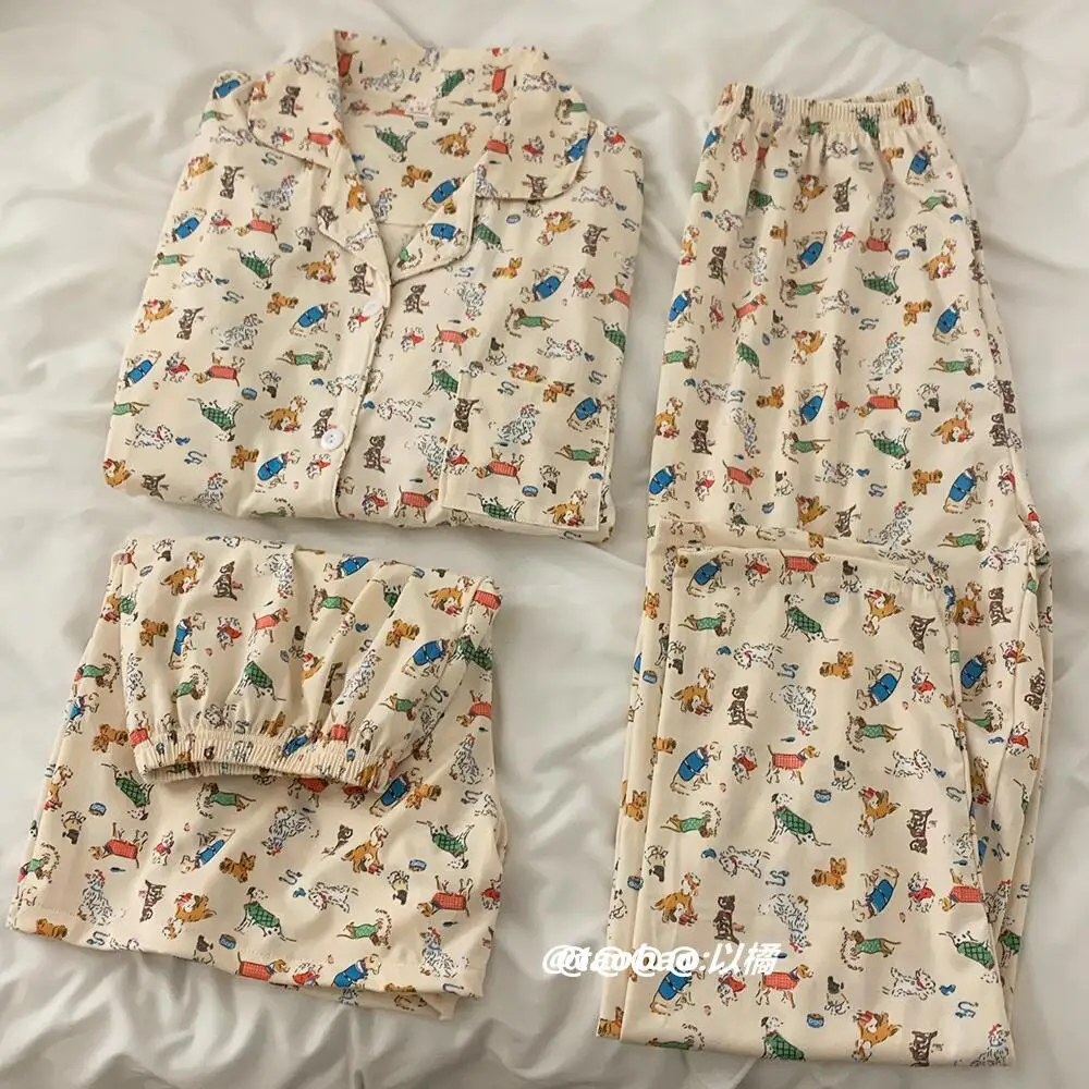 High-grade pajamas female summer short-sleeved striped three-piece students can wear new spring and autumn home clothes in 2023.