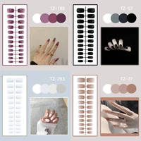24pcs reusable false nail artificial tips full cover decorated middle square press on nails art fake nail without box