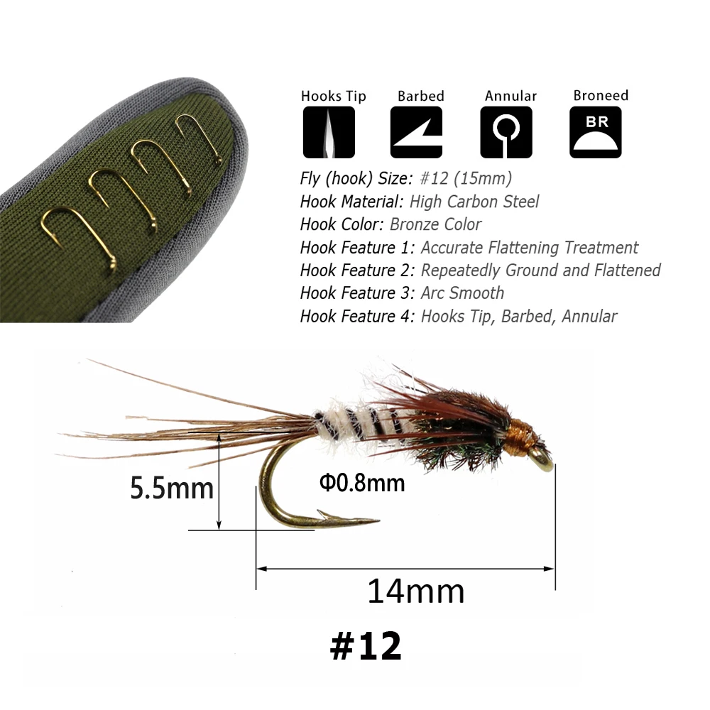 Bimoo 6 шт. #12 перо из хвоста фазана Mayfly Nymphs и Emergers сухие мухи для ловли форели окуня |